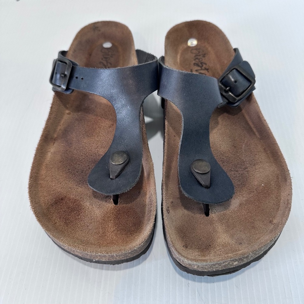 Biostep Women's Leather‎ Thong Sandals Sz 9 Cork Adjustable Buckle Made In Spain